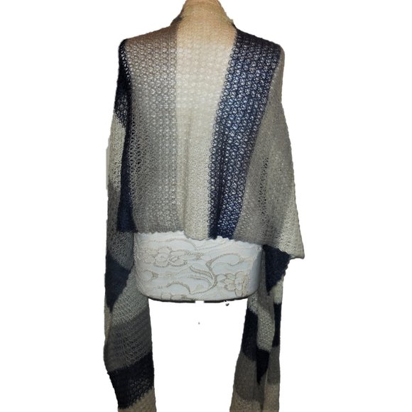 Scarf Knit Stripe White Blue Lurex Long winter - Picture 7 of 8